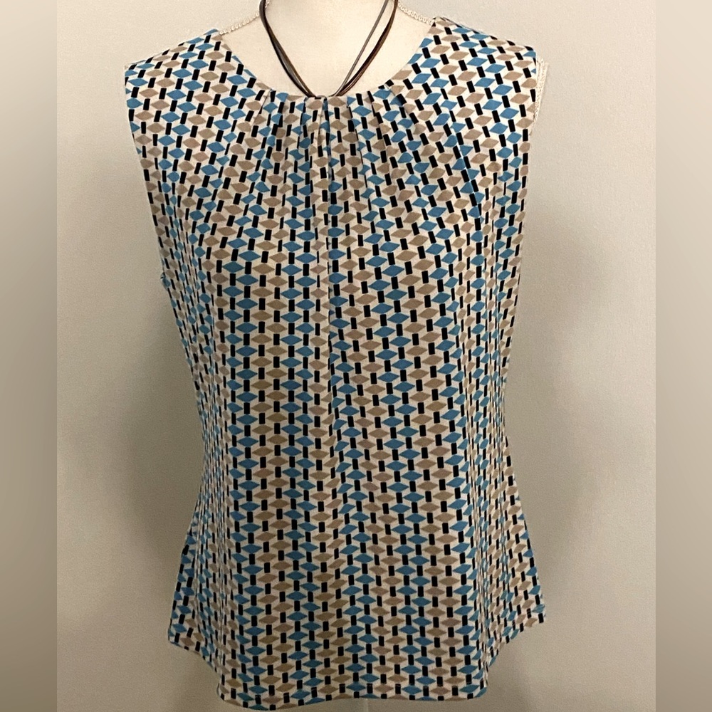 Calvin Klein Blue and Black Pleated Blouse